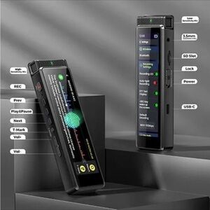 Sleek Black Digital Voice Recorder with Touchscreen